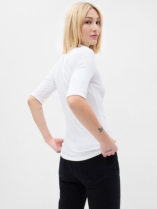 2 of 8 showing, with the color new off white of product Mini Rib Mockneck T-Shirt