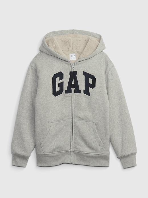 1 of 8 showing, with the color grey of product Kids Arch Logo Sherpa-Lined Zip Hoodie