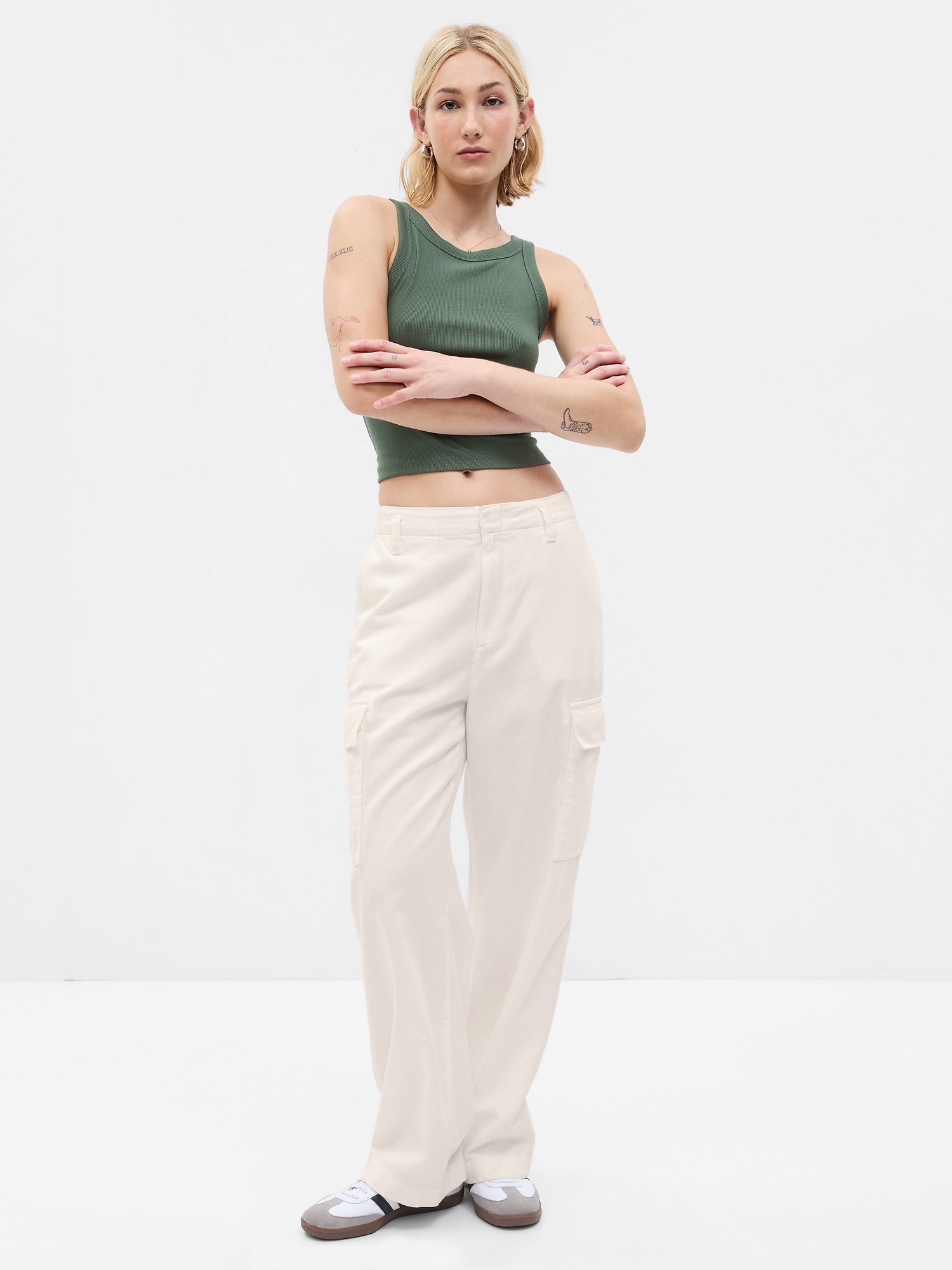 Mid Rise Twill Loose Cargo Pants