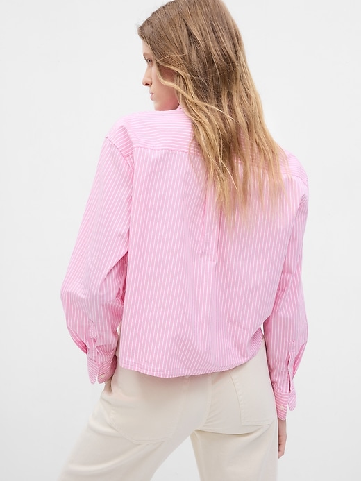 2 of 8 showing, with the color pink & white stripe of product Gap × LoveShackFancy Organic Cotton Cropped Shirt