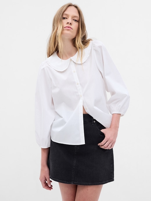 1 of 8 showing, with the color new off white of product Organic Cotton Round Collar Shirt