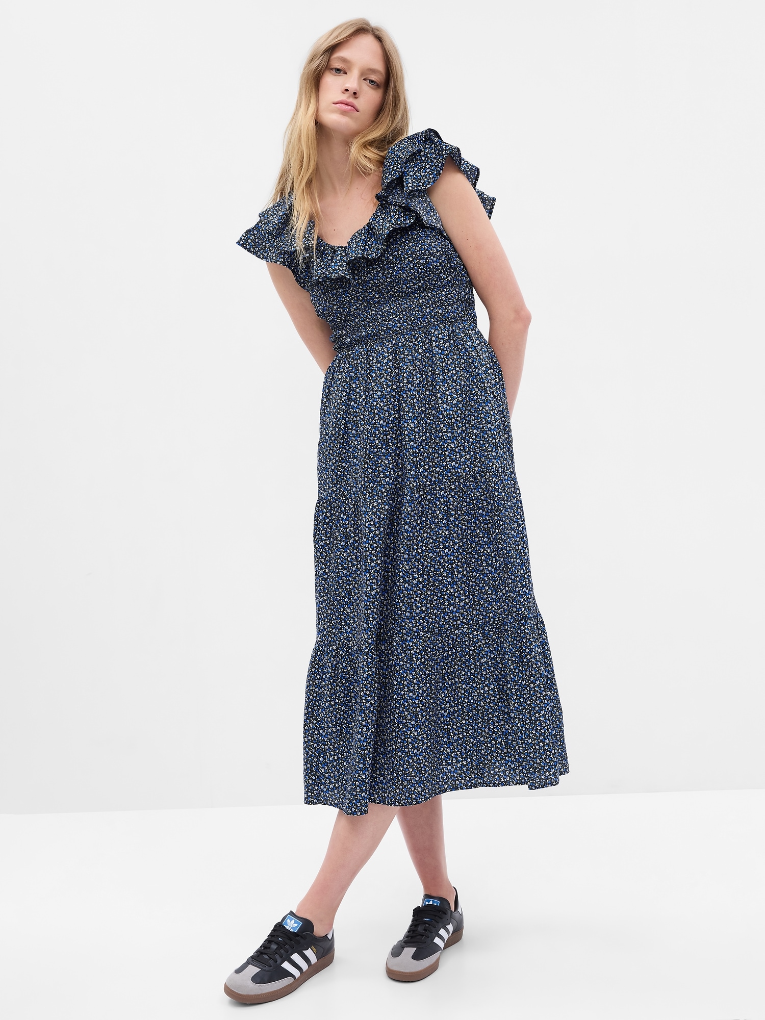 Flutter Sleeve Smocked Midi Dress | Gap