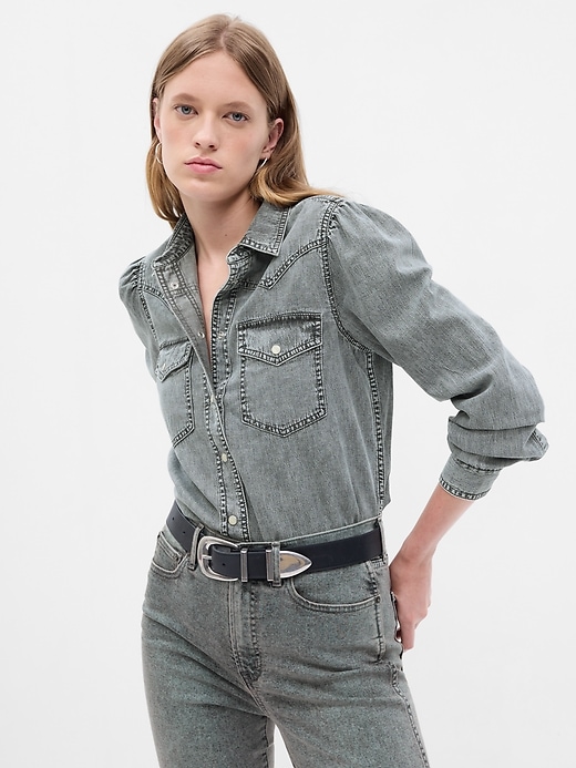 1 of 8 showing, with the color grey wash of product Denim Western Shirt