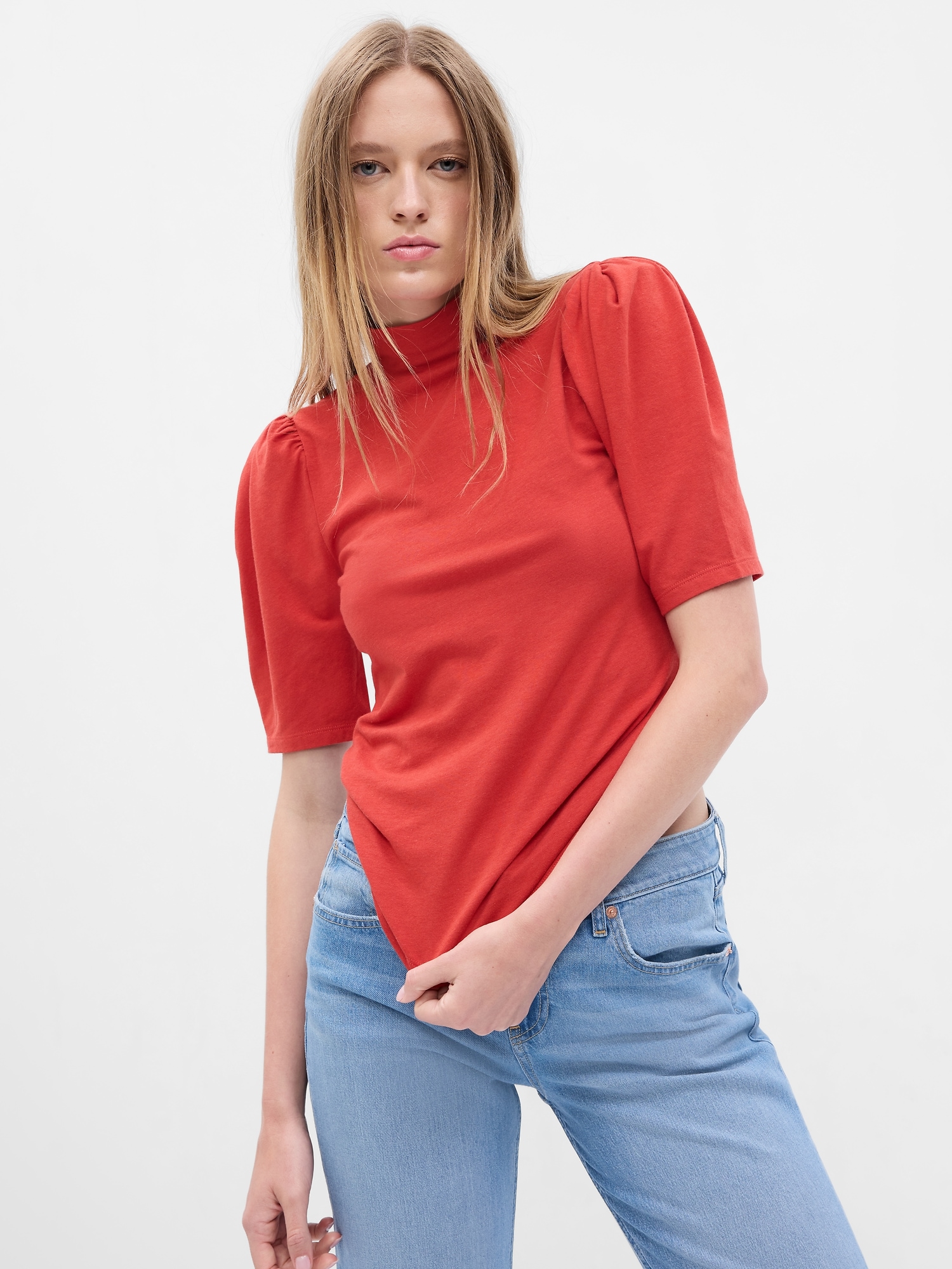 Featherweight Puff Sleeve Rib T-Shirt