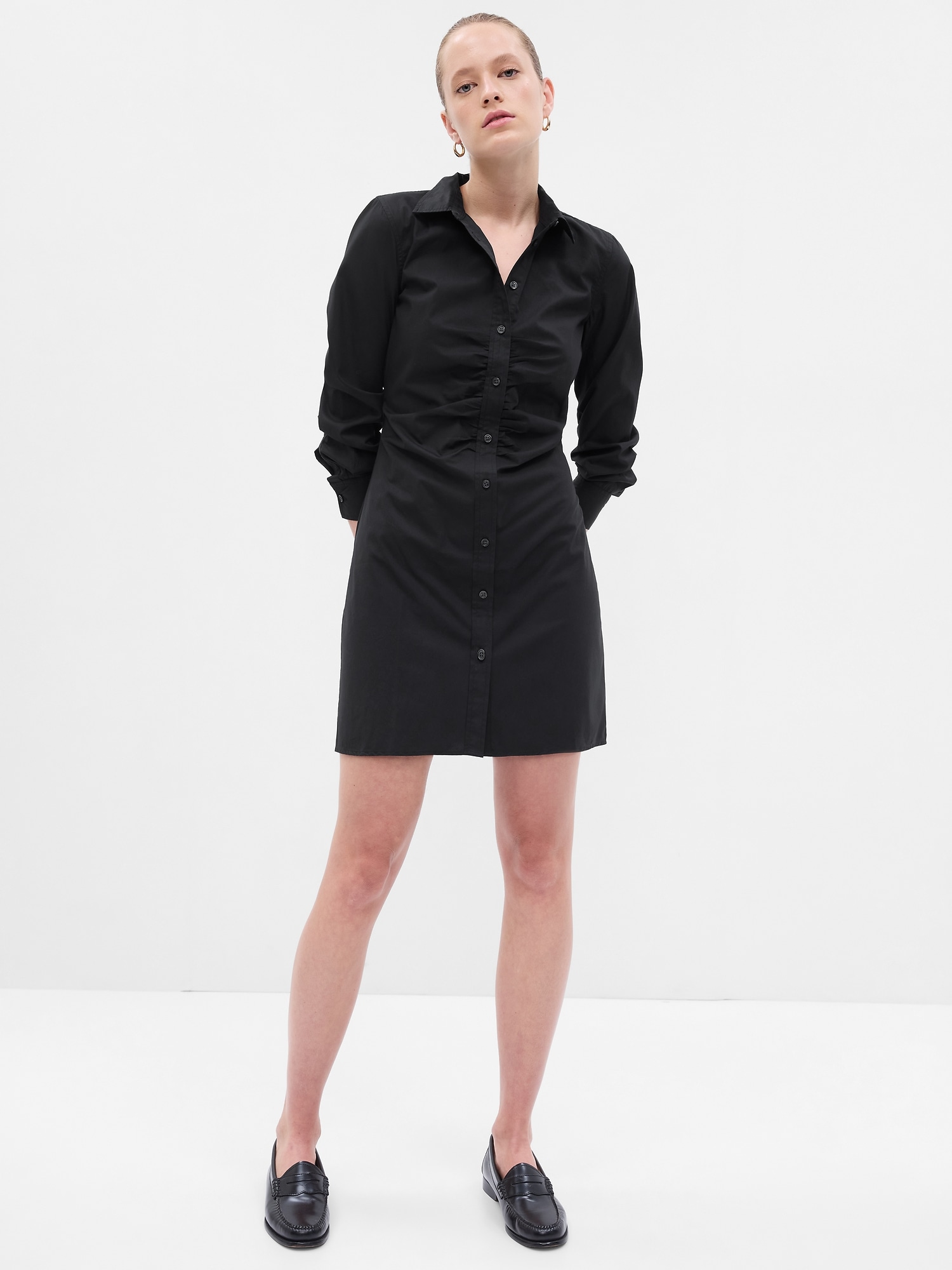 Gap Organic Cotton Ruched Mini Shirtdress