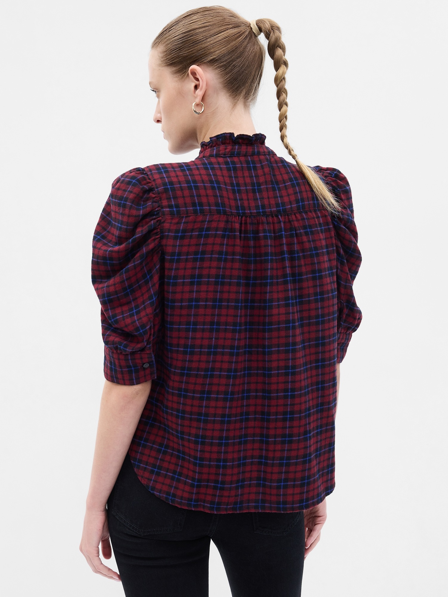 Cropped Ruffle Puff Sleeve Shirt