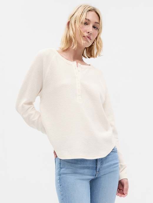 1 of 8 showing, with the color ivory beige of product Waffle Henley T-Shirt