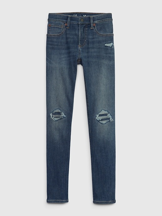 1 of 8 showing, with the color medium destroy of product Kids Rip & Repair Skinny Jeans with Washwell