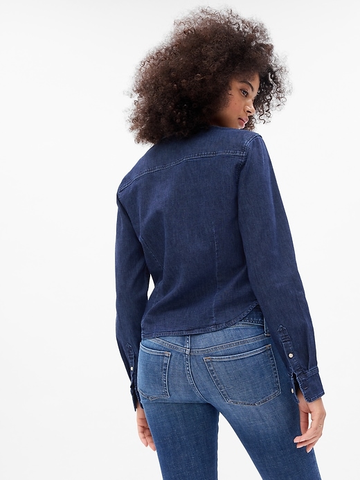 2 of 8 showing, with the color Dark indigo of product Cropped Denim Shirt
