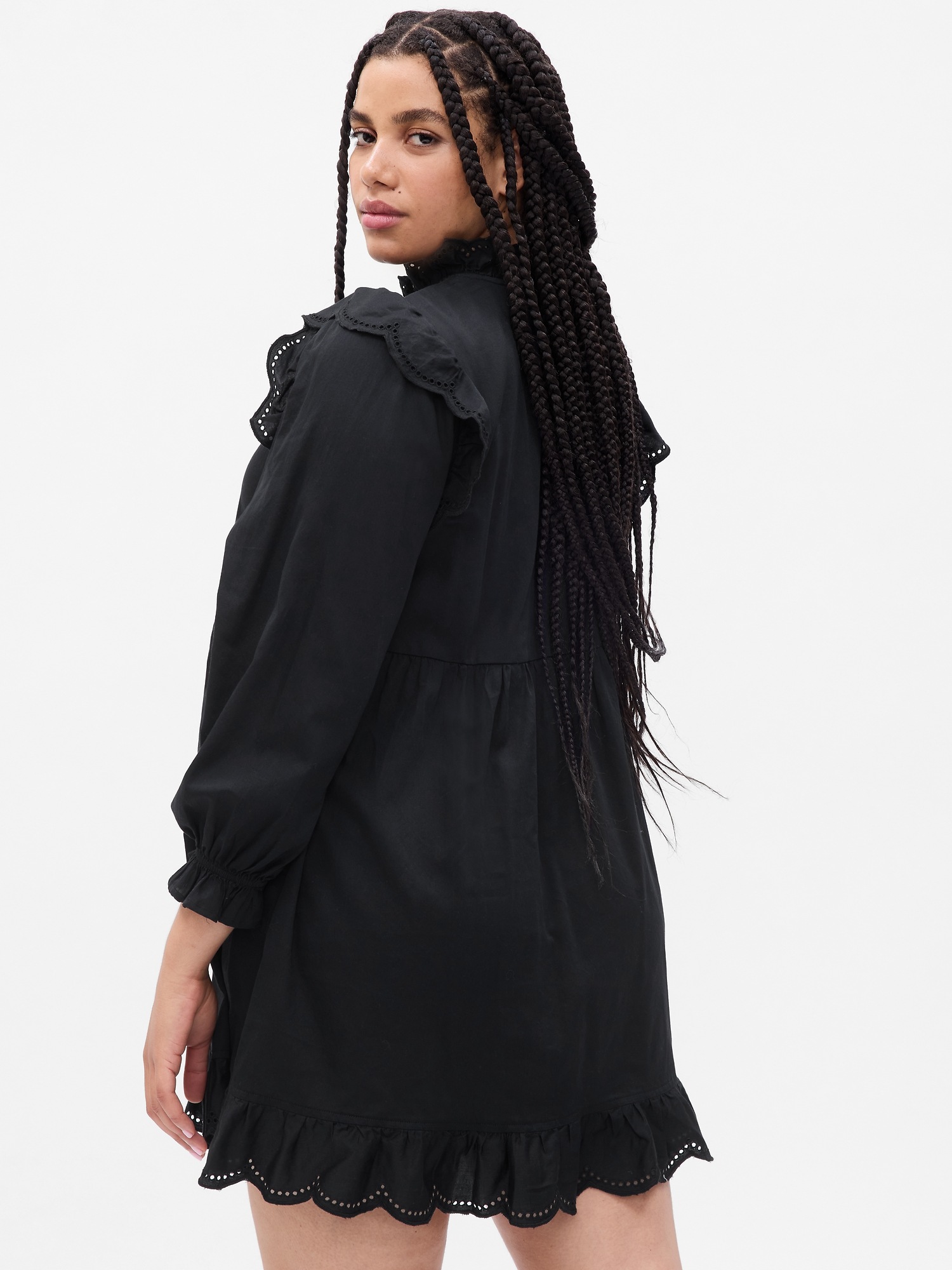 Black Eyelet Embroidered Smocked Layered Ruffle Drop Waist Halter Mini Dress main image 1