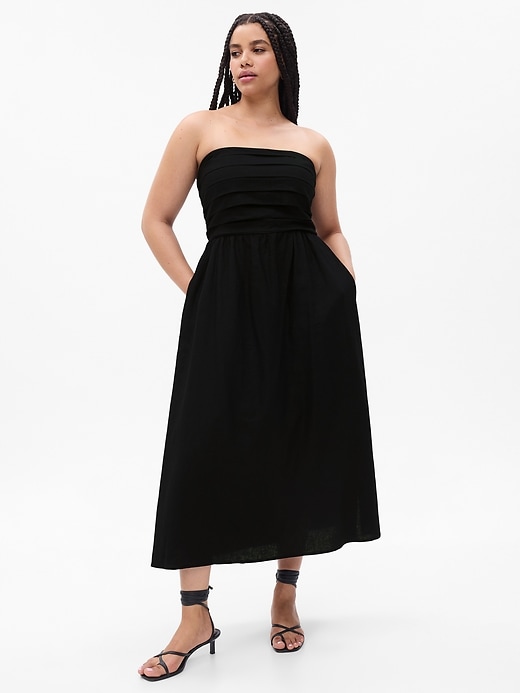 chinese dress ladies Linen-Blend Puff Sleeve Midi Dress  GAP (International)
