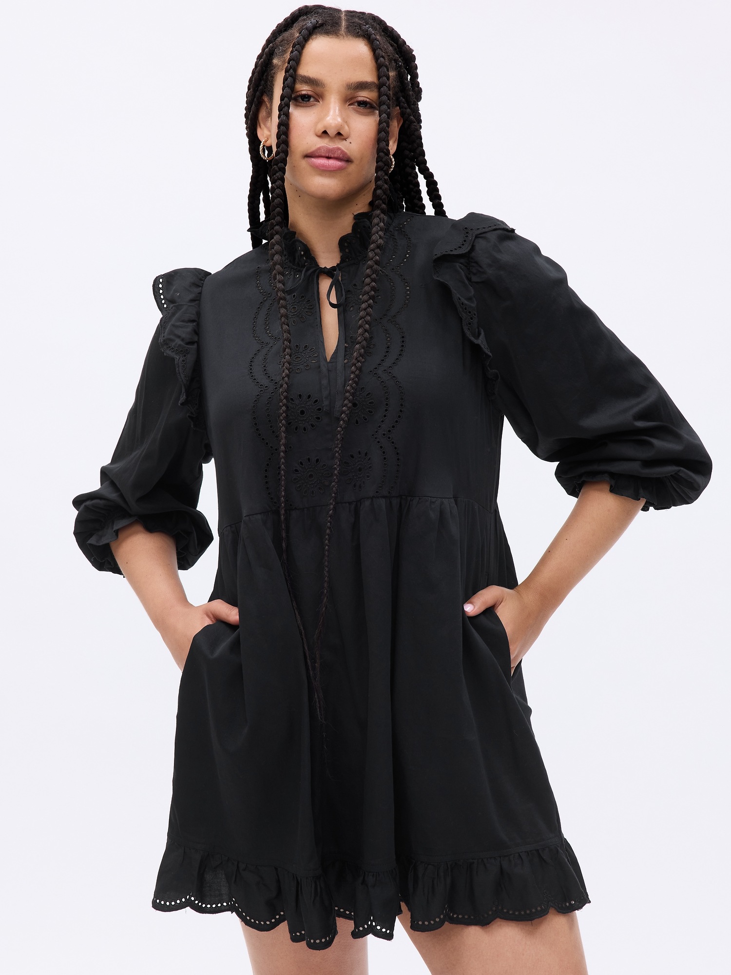 Eyelet Ruffle Mini Dress Gap