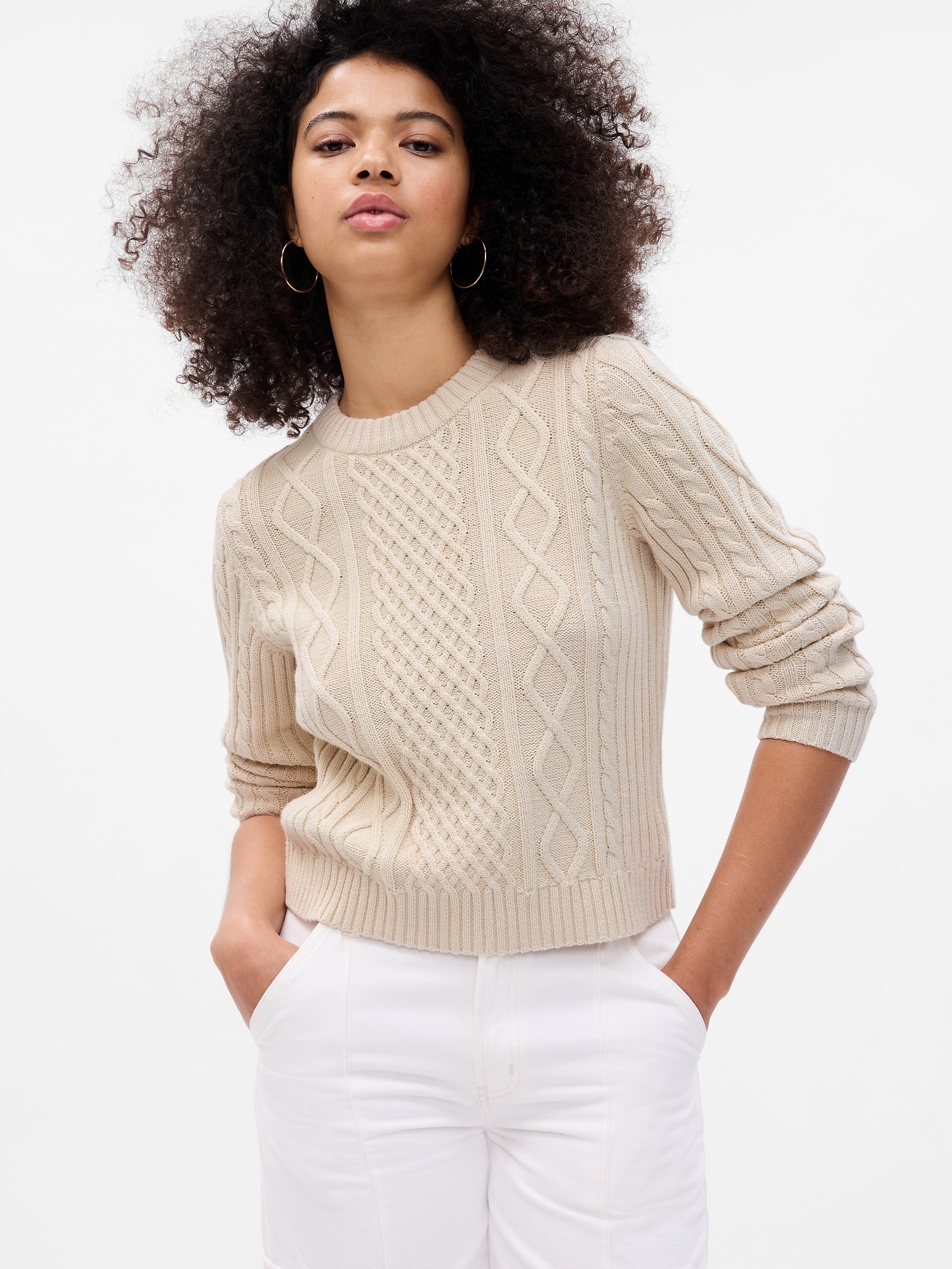 Cropped Cable-Knit Sweater | Gap