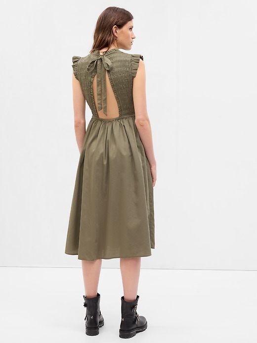 2 of 8 showing, with the color mesculen green of product Open-Back Smocked Midi Dress