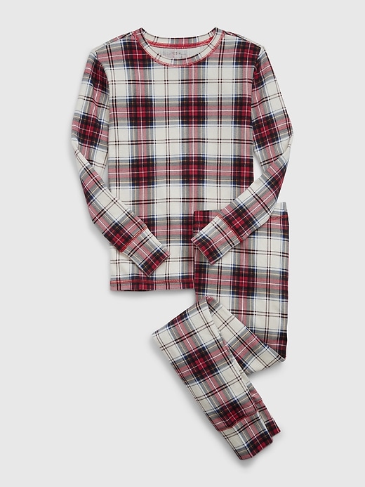 1 of 8 showing, with the color red mixed plaid of product Kids Plaid PJ Set