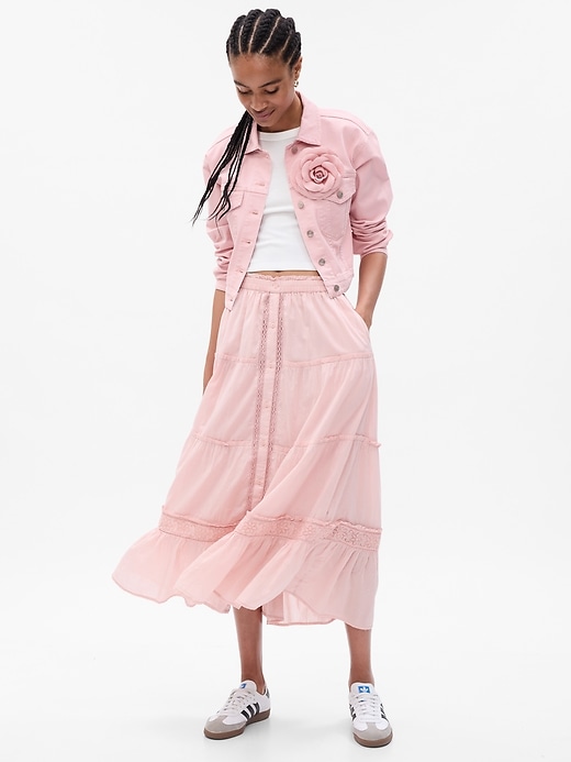 1 of 8 showing, with the color PINK STANDARD of product Gap × LoveShackFancy Tiered Maxi Skirt