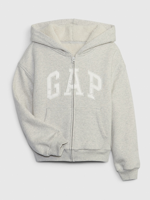1 of 8 showing, with the color new heather grey of product Kids Sherpa-Lined Logo Hoodie