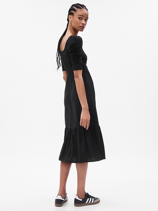 gap ruched midi dress Ruched Tiered Midi Dress