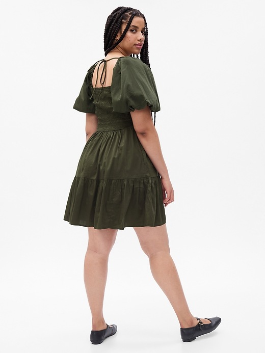 Eyelet Puff Sleeve Smocked Mini Dress