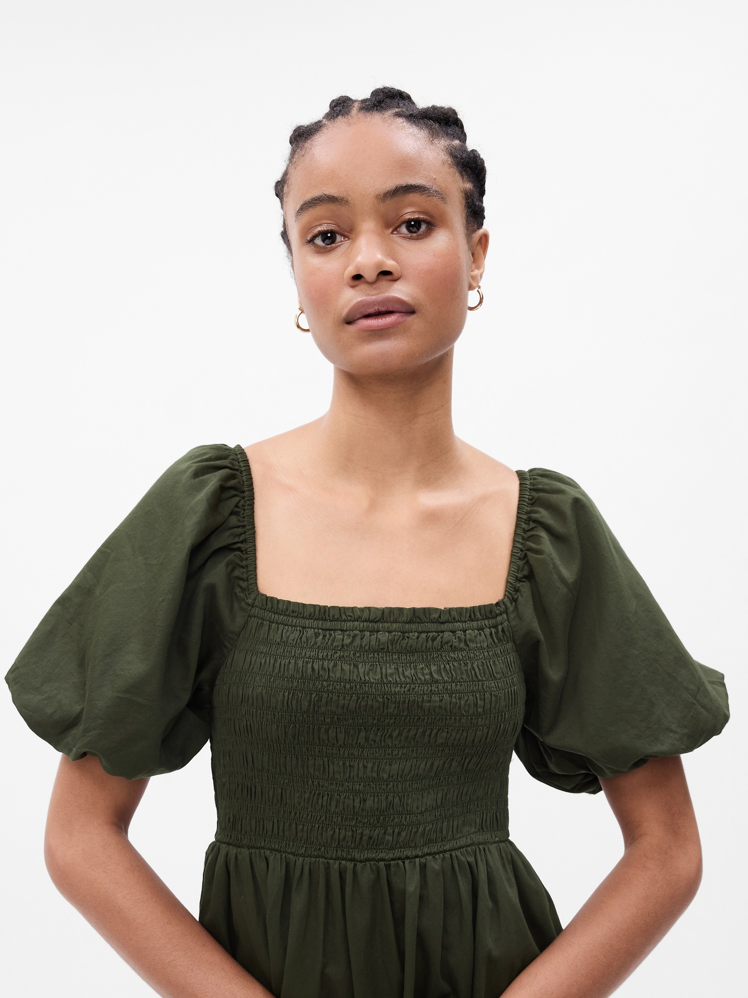 Puff sleeve smocked mini dress gap