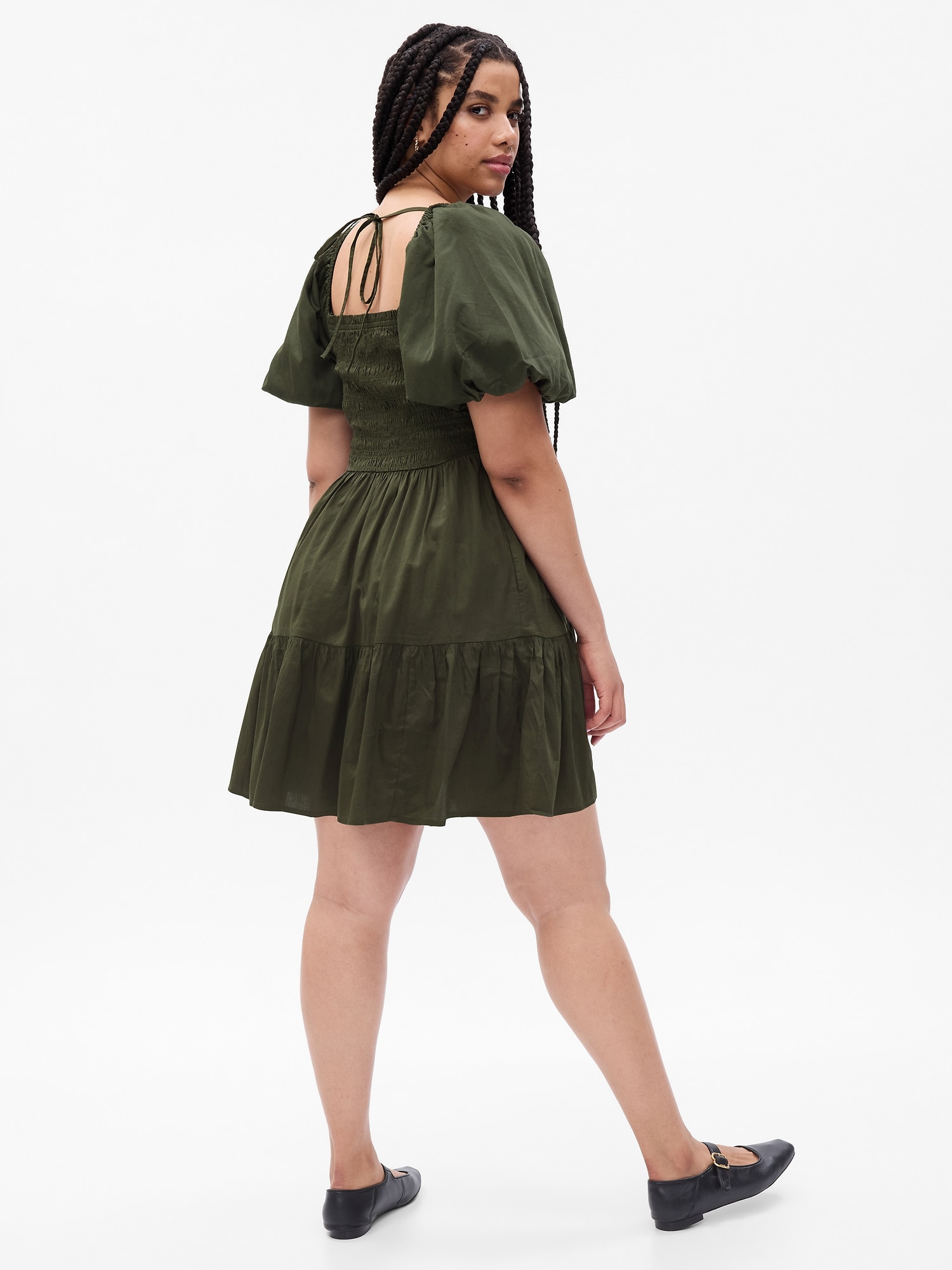 Plaid Print Smocked Puff Sleeve Mini Dress