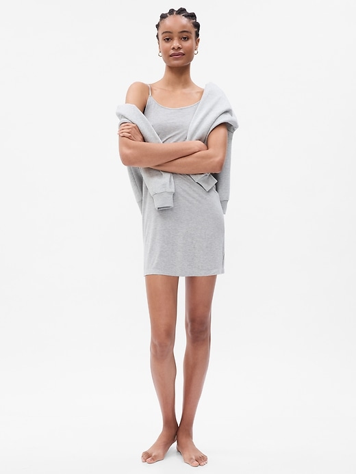 1 of 8 showing, with the color heather grey of product Modal Essential Pajama Slip Dress