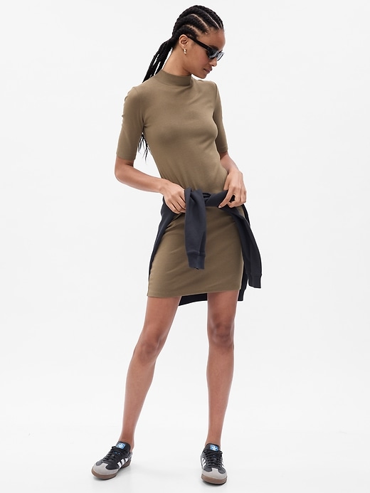 1 of 8 showing, with the color dried moss green of product Modern Mockneck Mini Dress