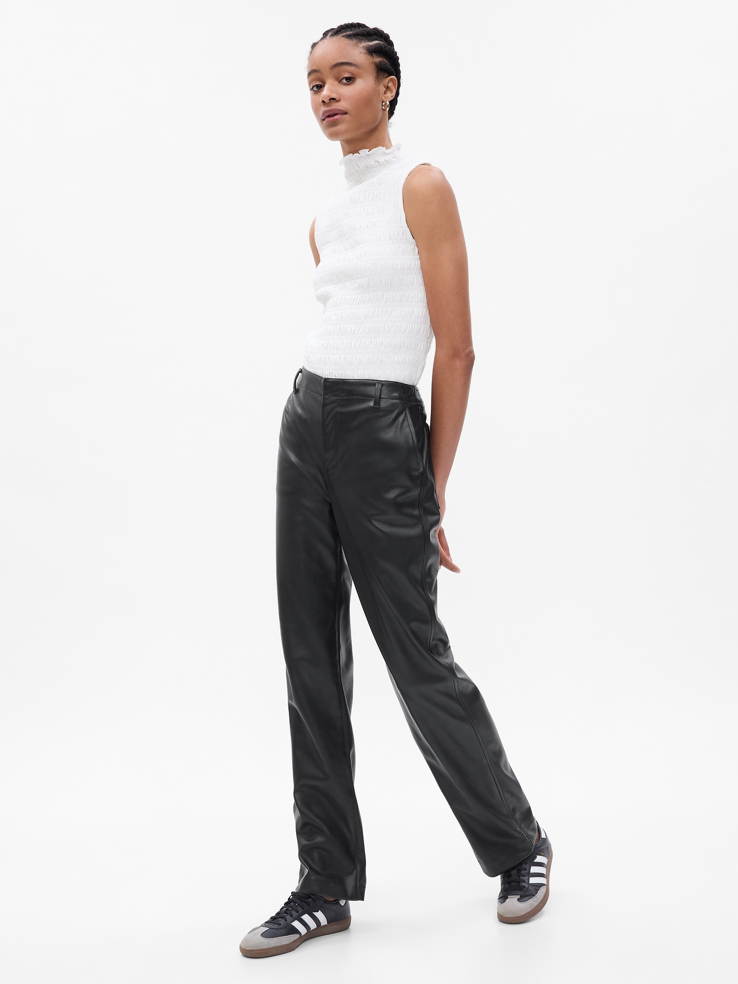 Gap Mid Rise Faux-leather Loose Pants In Black