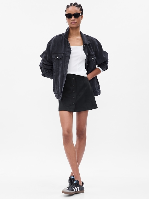 1 of 8 showing, with the color black of product Faux-Suede Mini Skirt