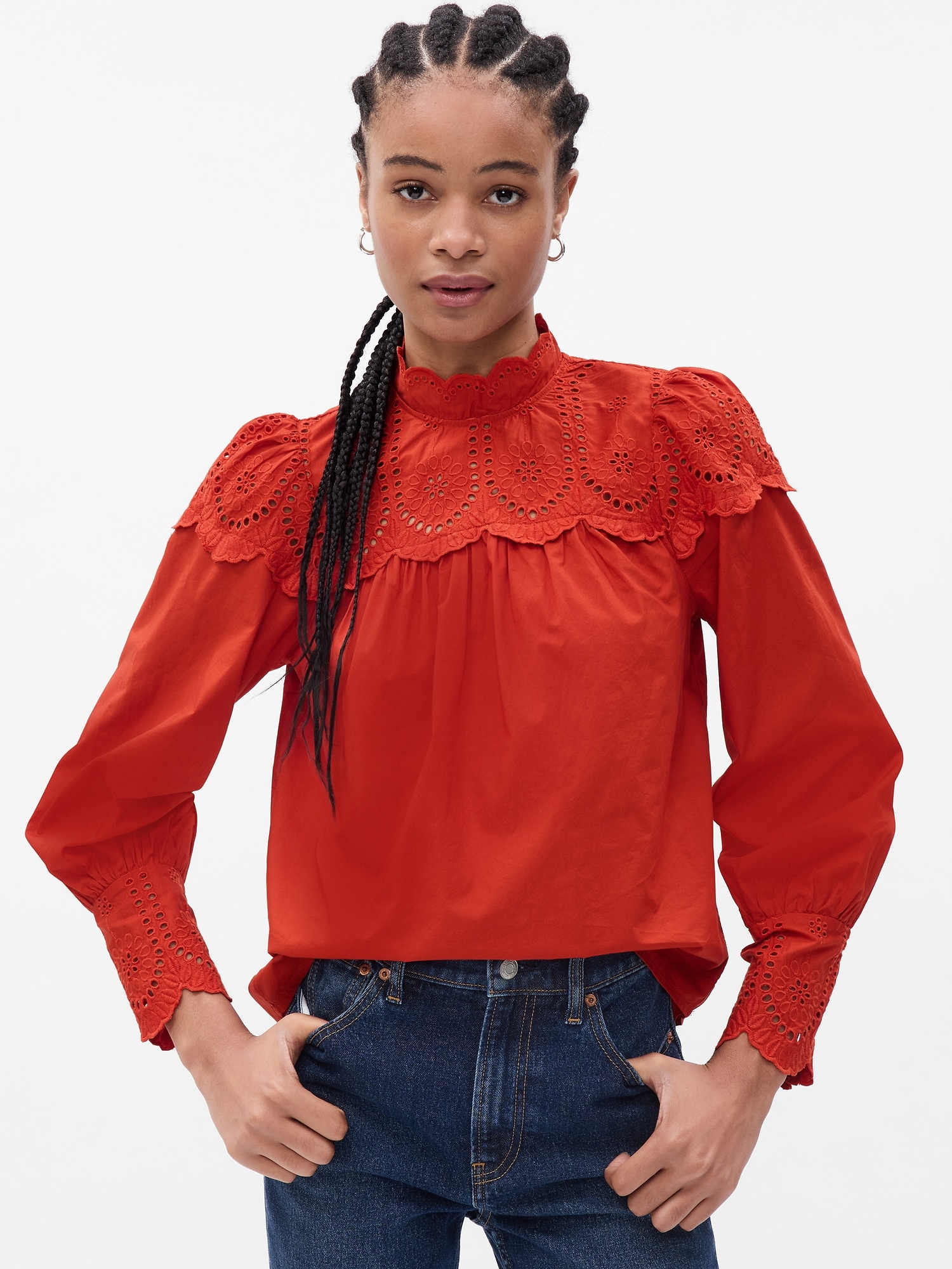 Eyelet Mockneck Shirt Gap