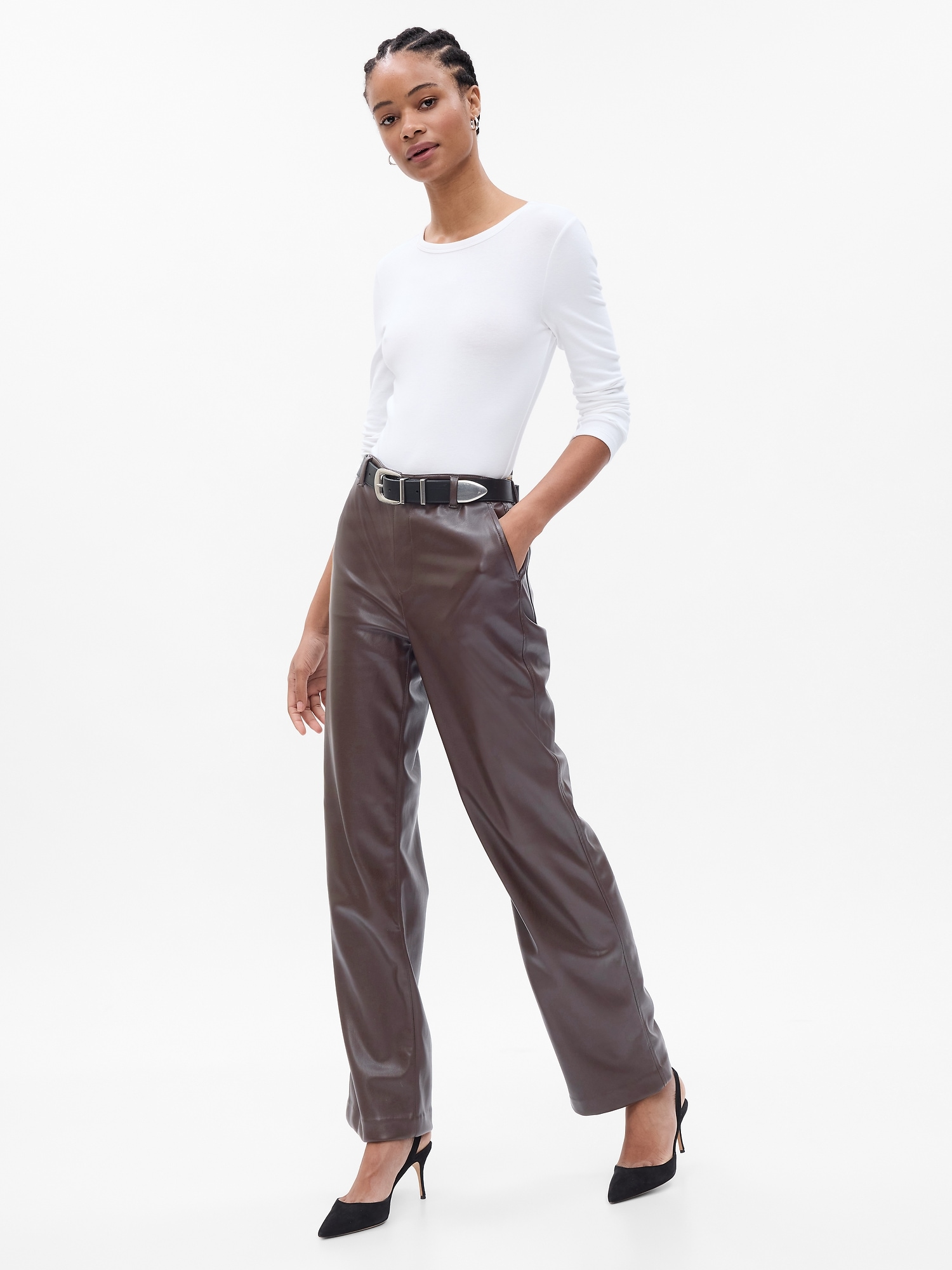 Gap Mid Rise Vegan Leather Loose Pants