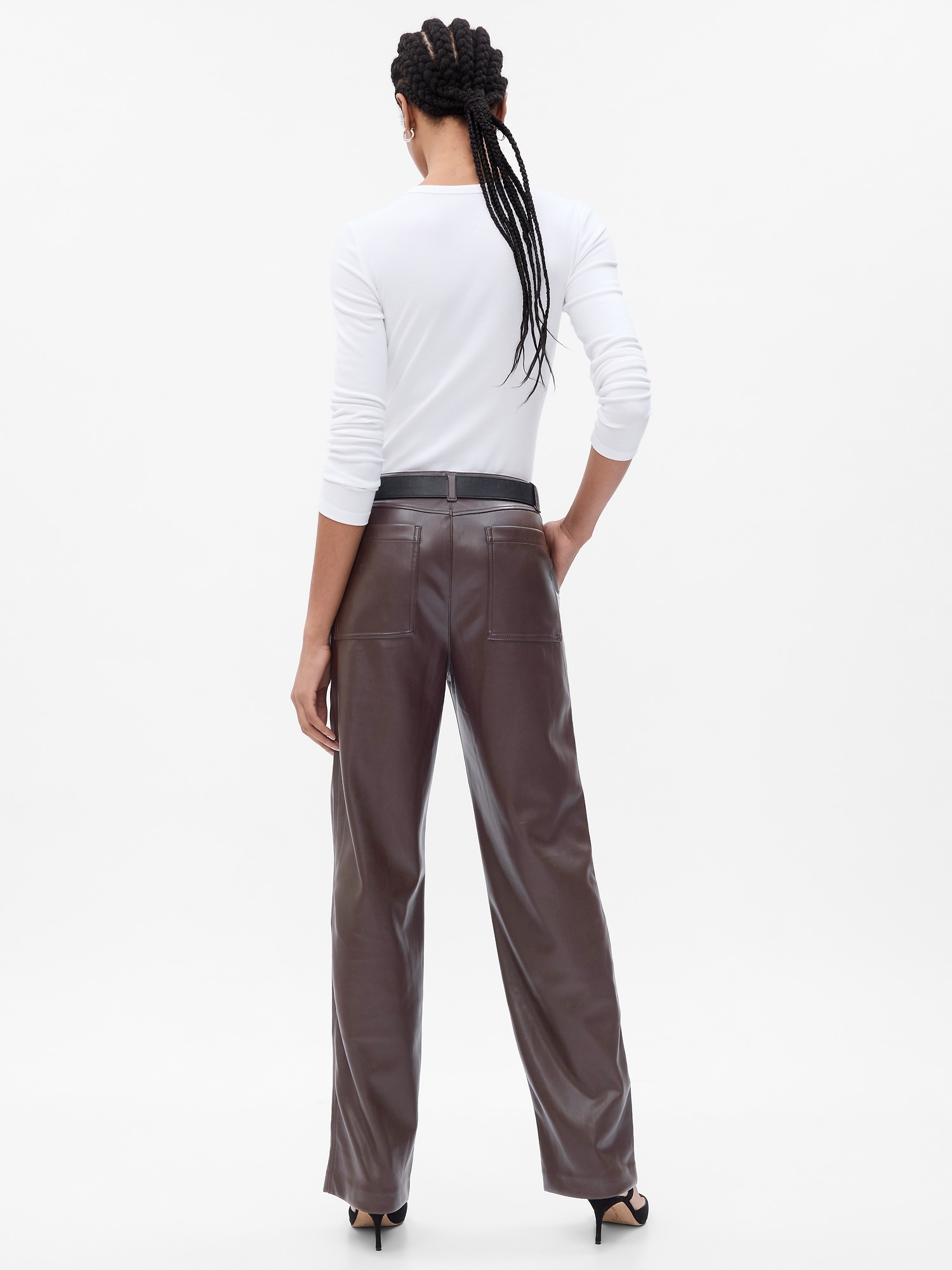 Mid Rise Vegan Leather Loose Pants Gap