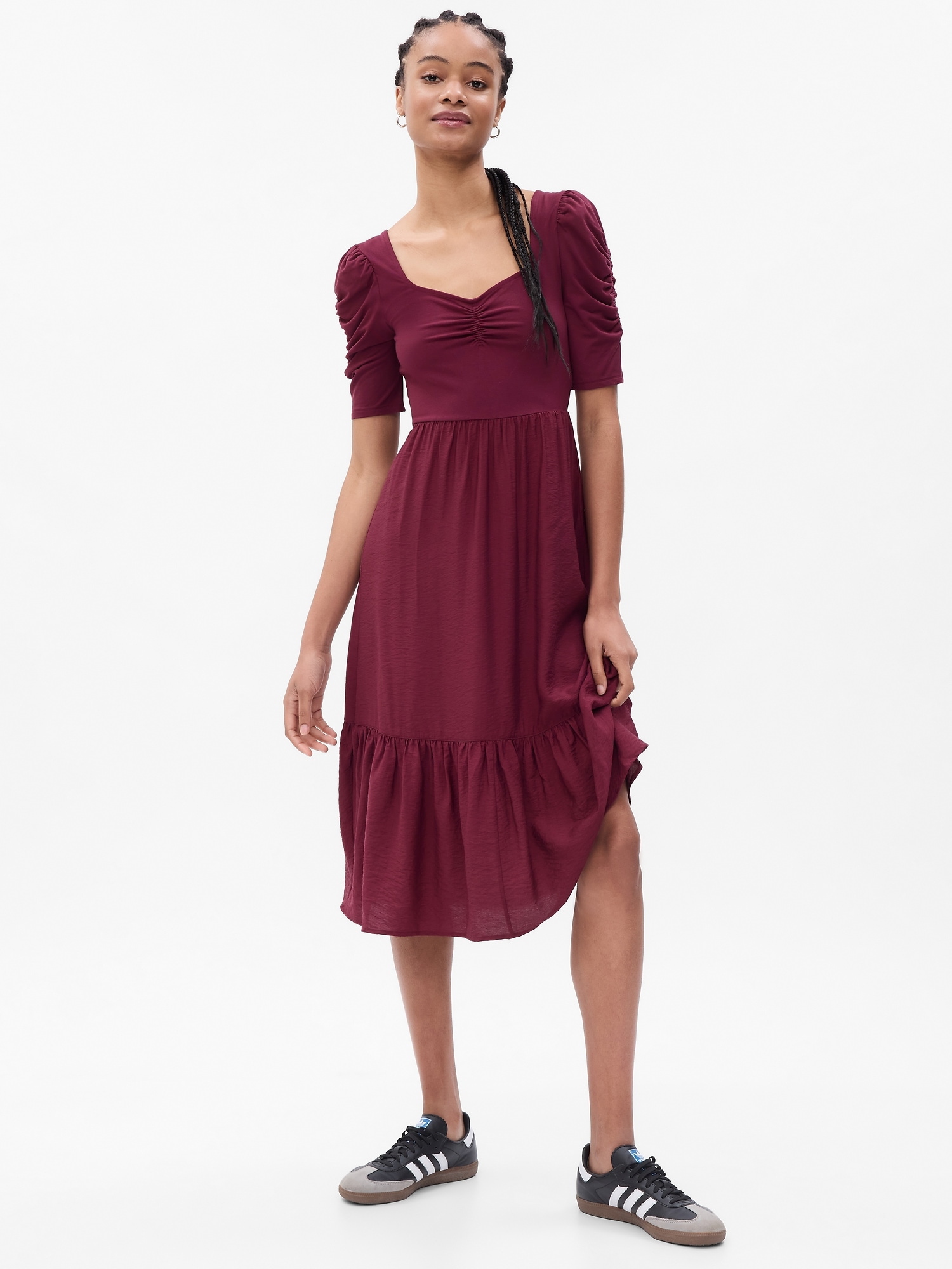 Ruched Tiered Midi Dress