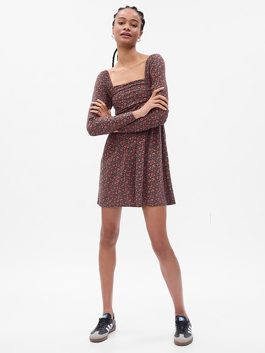 1 of 8 showing, with the color RED DITSY FLORAL of product Ruched Mini Dress