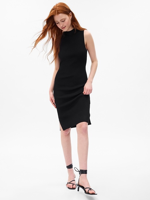 1 of 8 showing, with the color black of product Rib Midi Sweater Dress