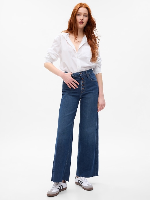 1 of 8 showing, with the color medium wash of product High Rise Stride Wide-Leg Ankle Jeans