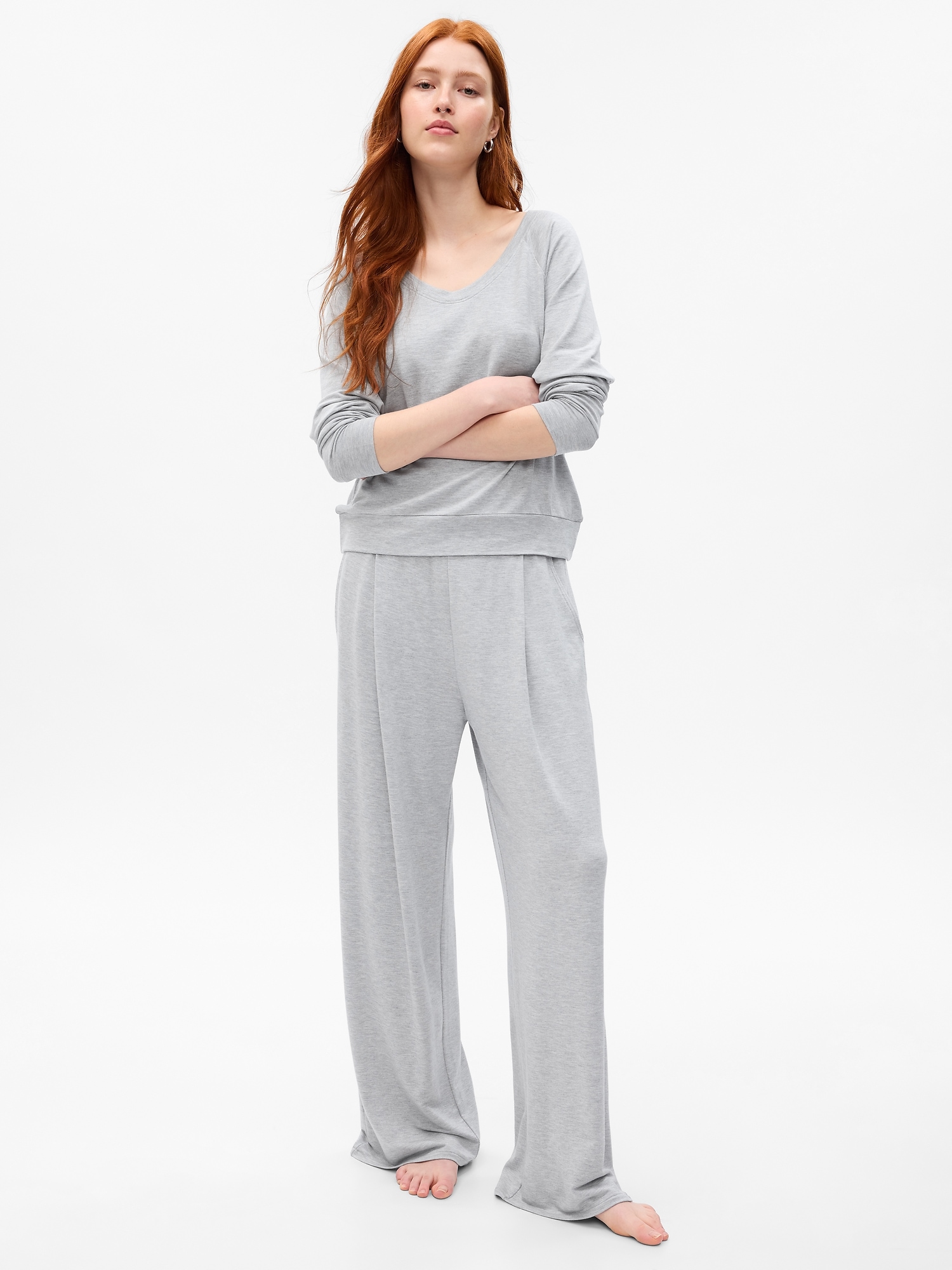 Wide-Leg Pleated PJ Pants