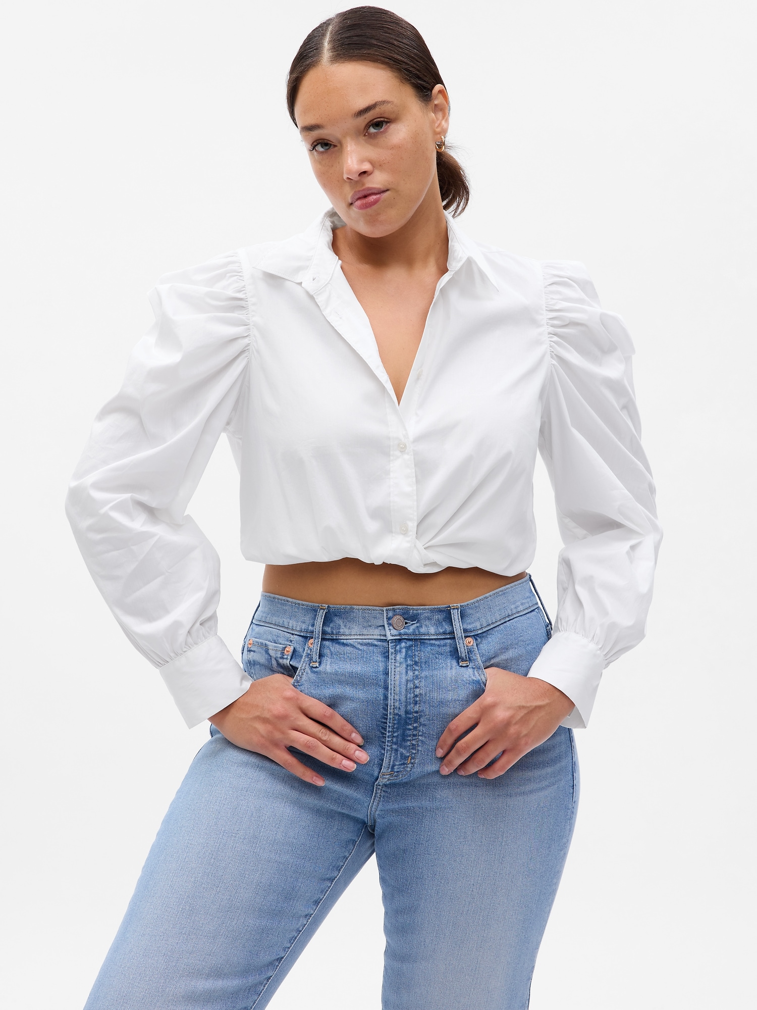 Cotton Puff Sleeve Slim Shirt | Gap