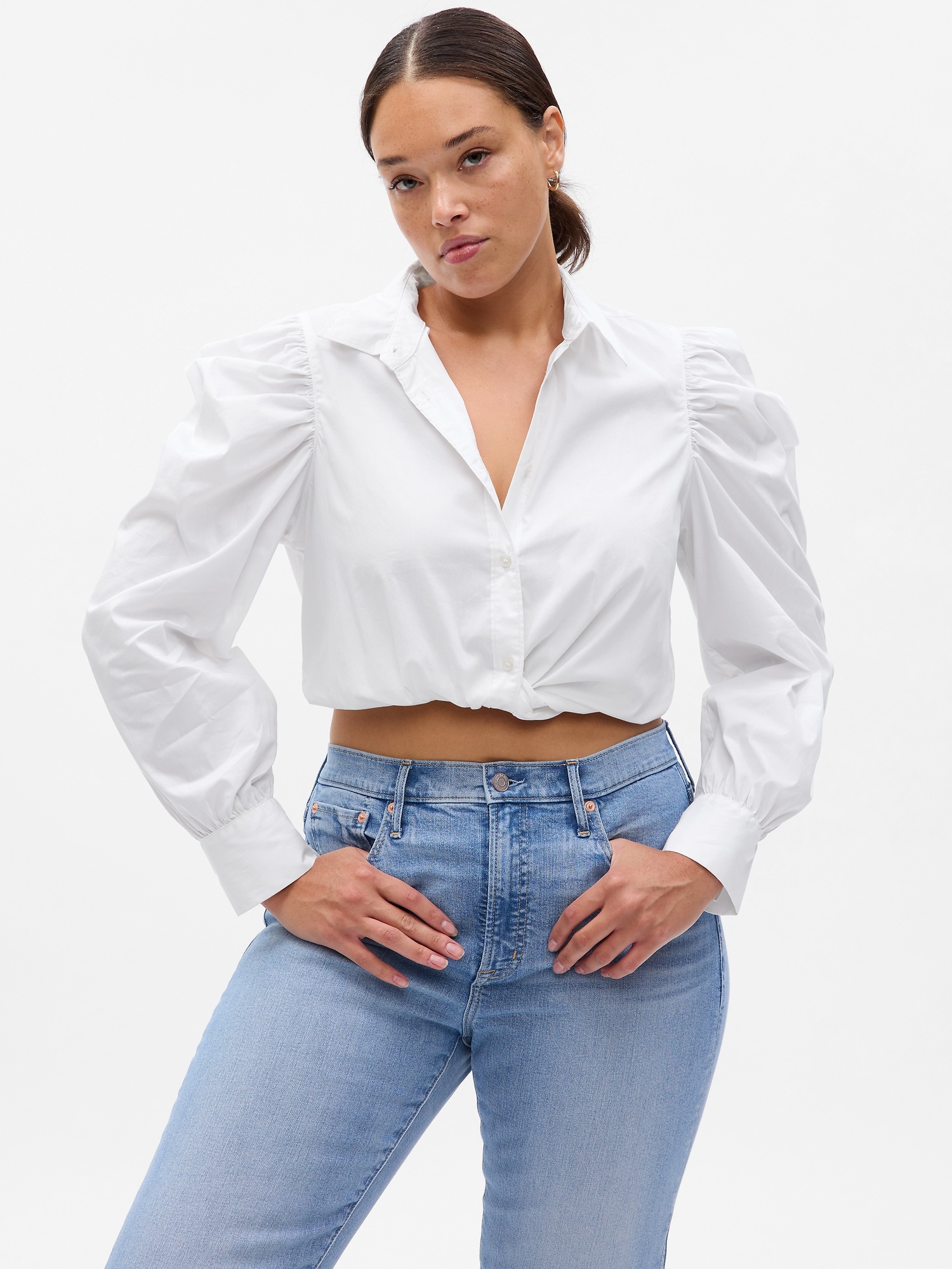Cotton Puff Sleeve Slim Shirt Gap
