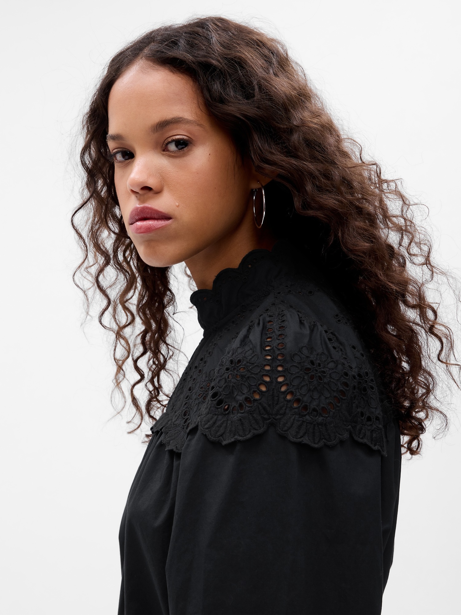 Eyelet mockneck shirt gap