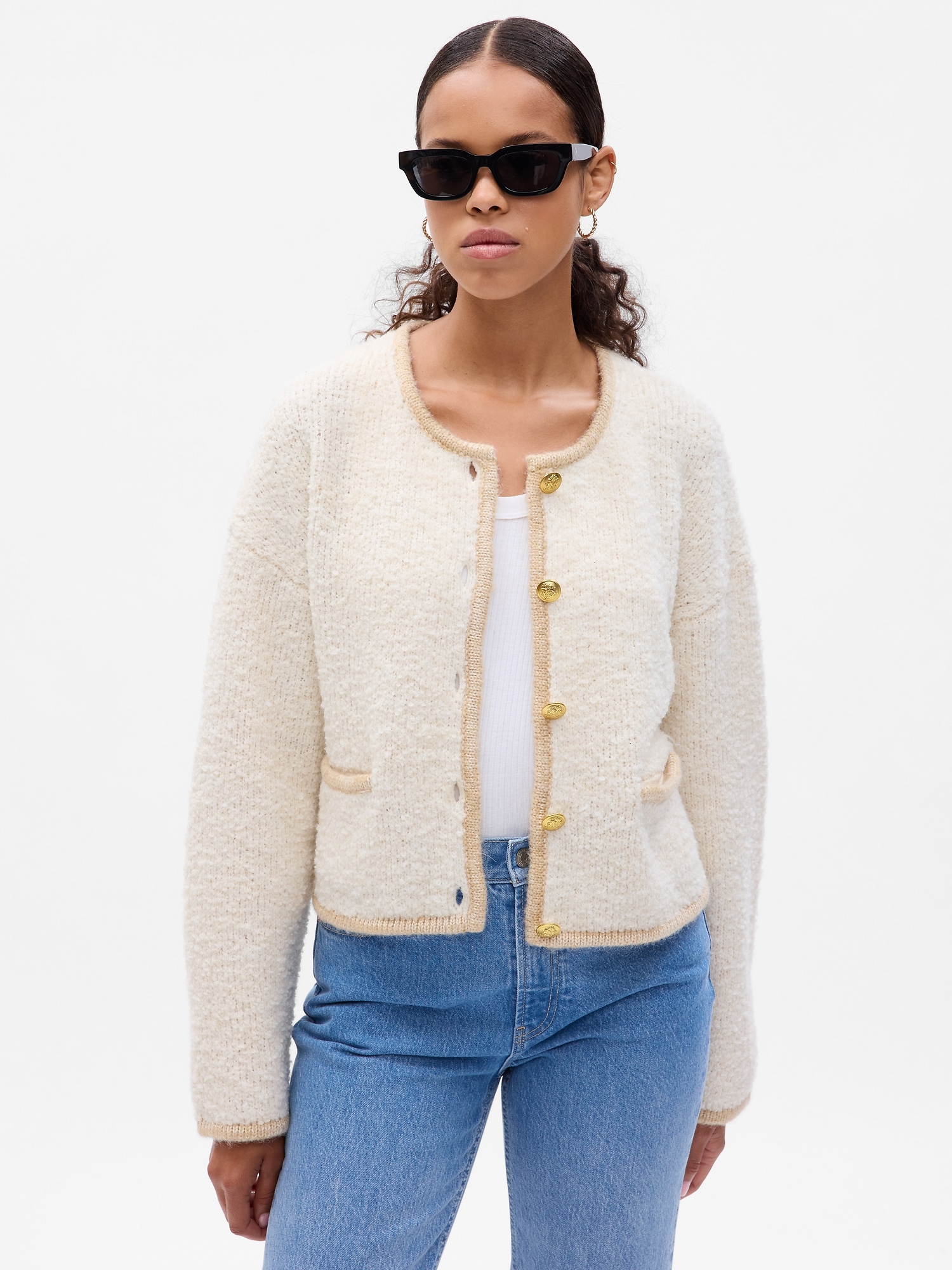 Boucle Cropped Sweater Jacket