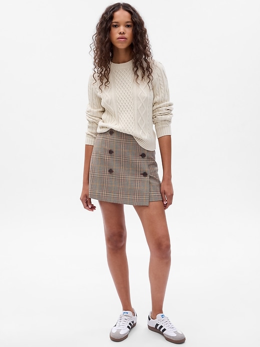1 of 8 showing, with the color brown plaid of product Button-Front Mini Skirt