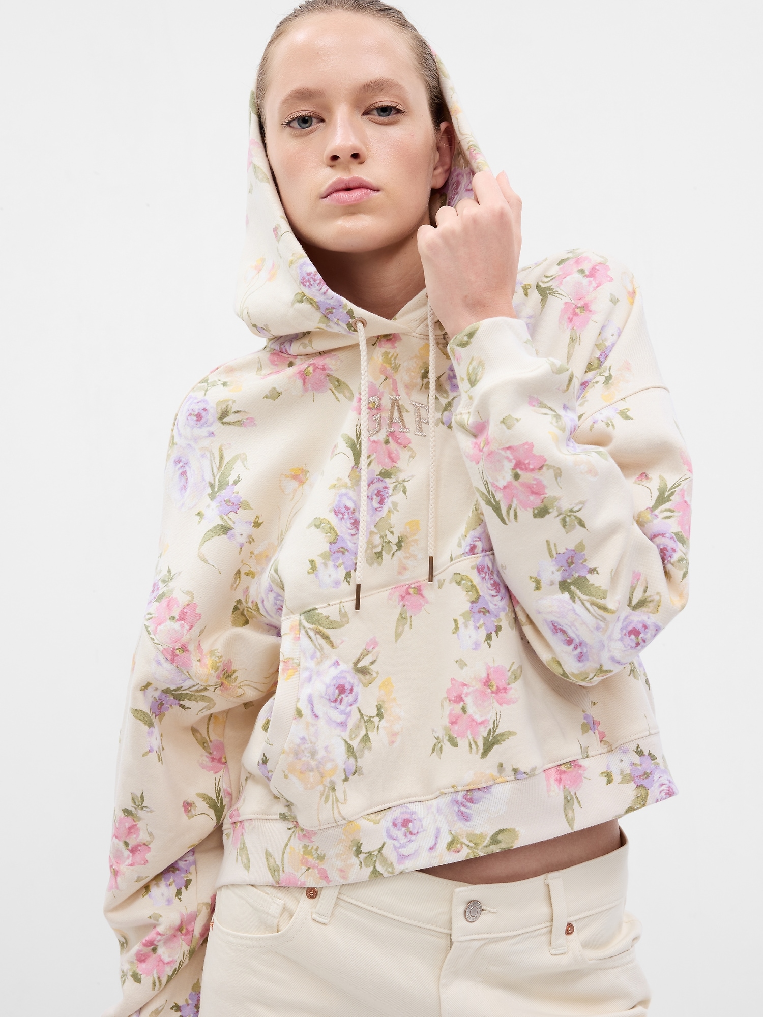 Gap × LoveShackFancy Floral Cropped Logo Hoodie | Gap