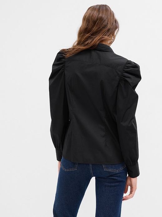 2 of 8 showing, with the color black of product Cotton Puff Sleeve Slim Shirt