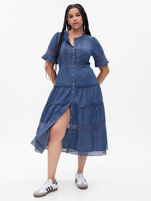 gap loveshackfancy denim dress Gap × LoveShackFancy Denim Tiered Midi Dress