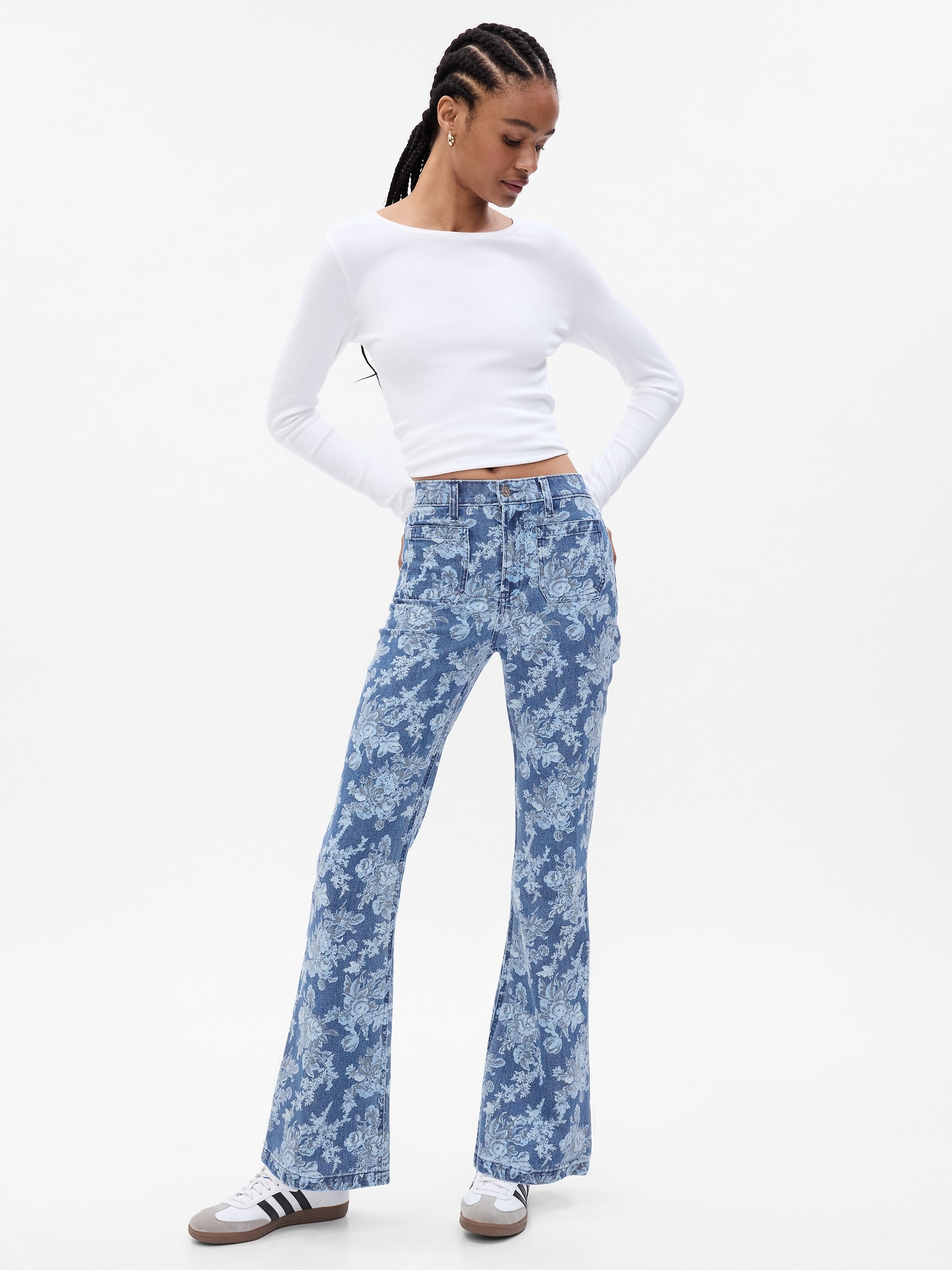 Gap × LoveShackFancy High Rise Floral ‘70s Flare Jeans with Washwell | Gap