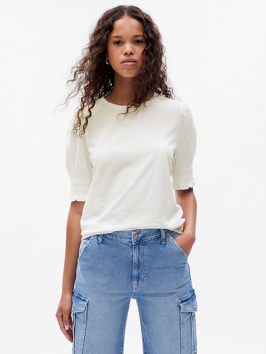 1 of 8 showing, with the color new off white of product Organic Cotton Vintage Puff Sleeve T-Shirt