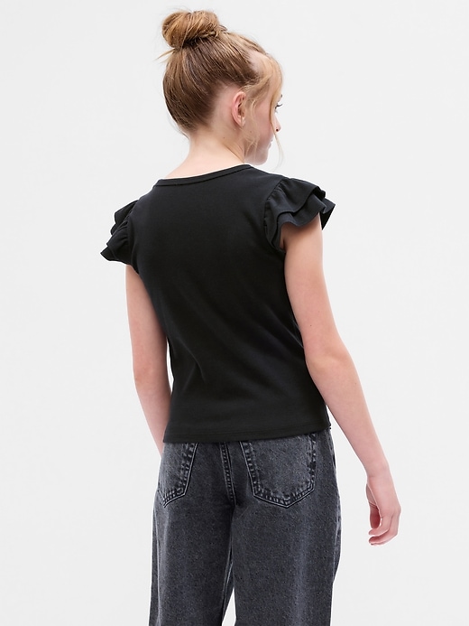 2 of 8 showing, with the color black of product Kids Flutter Sleeve Rib T-Shirt