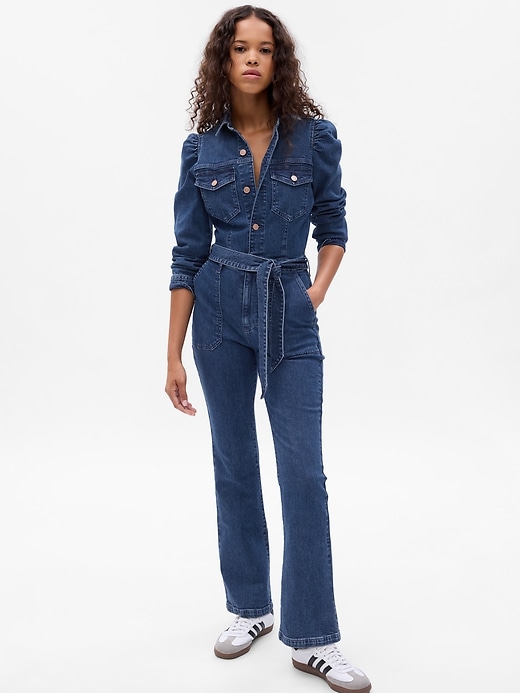 1 of 8 showing, with the color medium indigo of product Western Denim Jumpsuit