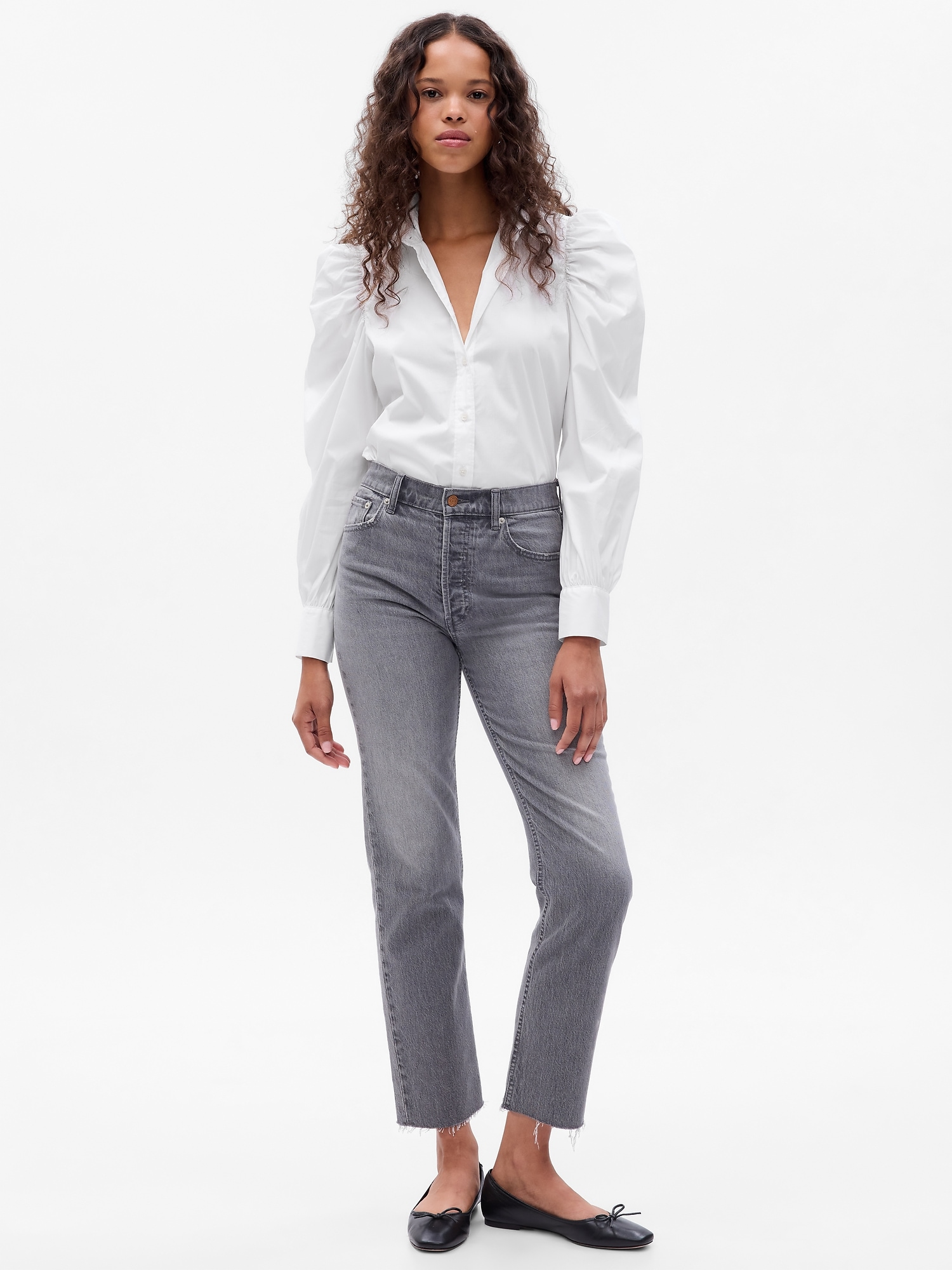 Cotton Puff Sleeve Slim Shirt